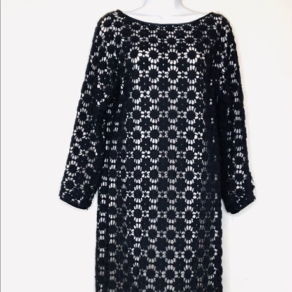 Vintage Ann Hobbs for Cattiva Black Crochet Lace Dress Medium